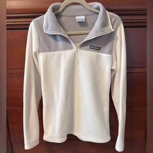 Columbia Two-Tone Fleece Pullover White and Grey Size Small half zip Long Sleeve